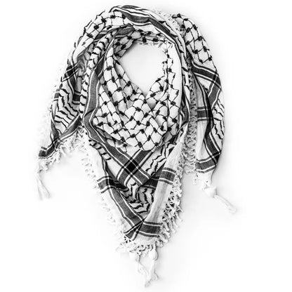 Hirbawi Authentic Original Black and White Kufiya in stock shemagh keffiyeh filistine hebron hatta palestine palestinian real palestinian-owned scarf west bank cultural cotton threaded real hirbawi in stock