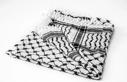 Hirbawi Authentic Original Black and White Kufiya in stock shemagh keffiyeh filistine hebron hatta palestine palestinian real palestinian-owned scarf west bank cultural cotton threaded real hirbawi in stock