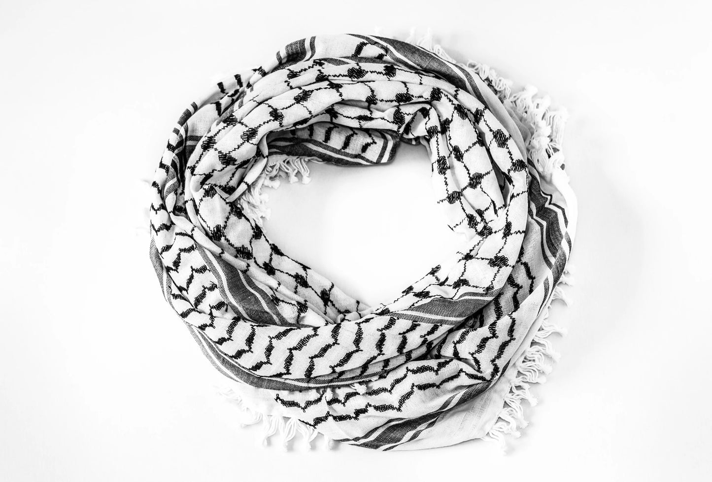 Hirbawi Authentic Original Black and White Kufiya in stock shemagh keffiyeh filistine hebron hatta palestine palestinian real palestinian-owned scarf west bank cultural cotton threaded real hirbawi in stock