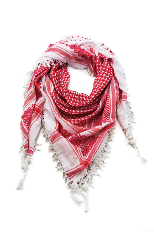 Hirbawi Authentic Original Red and White Red Jordanian Saudi Kufiya in stock shemagh keffiyeh filistine hebron hatta palestine palestinian real palestinian-owned scarf west bank cultural cotton threaded real hirbawi in stock