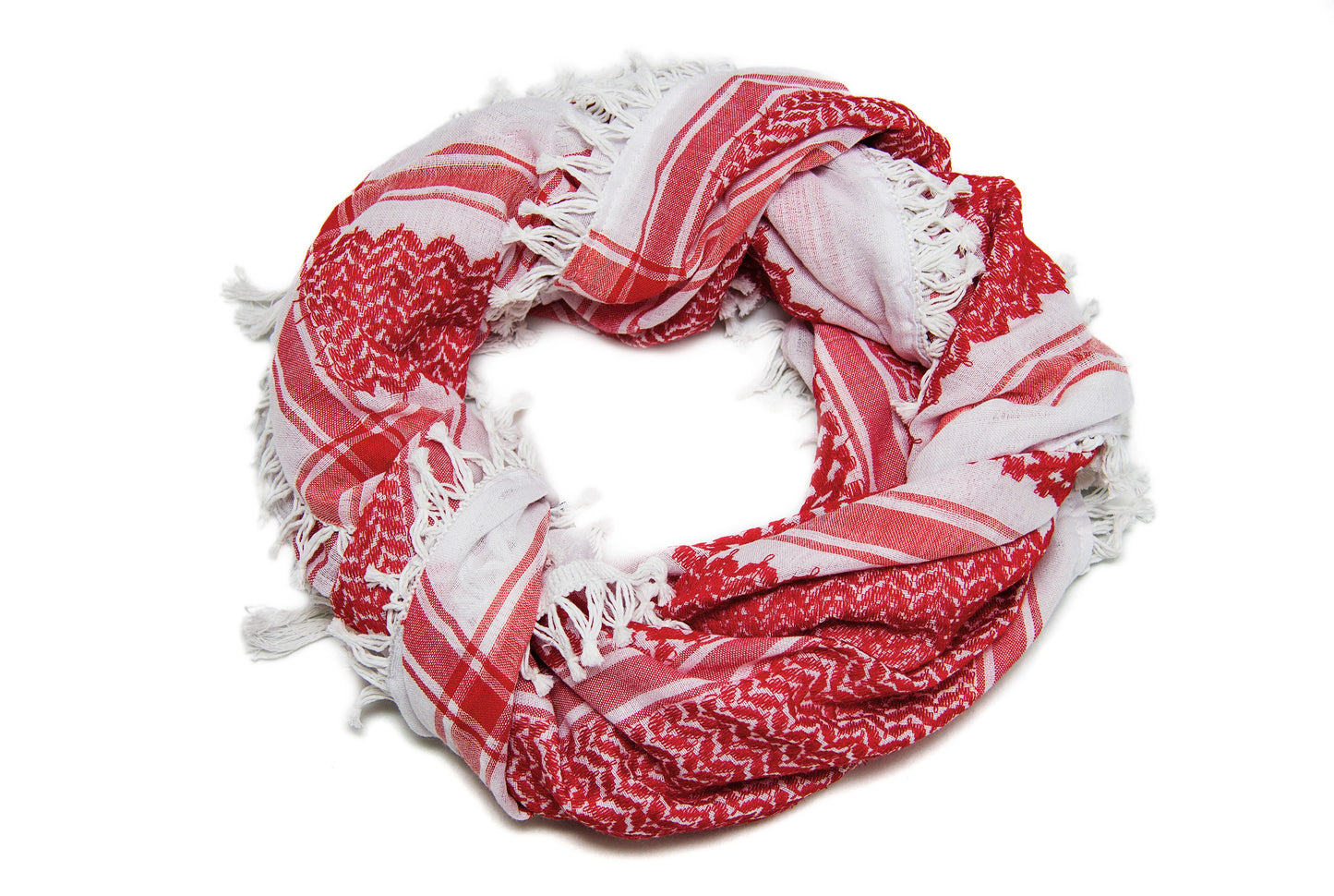 Hirbawi Authentic Original Red and White Red Jordanian Saudi Kufiya in stock shemagh keffiyeh filistine hebron hatta palestine palestinian real palestinian-owned scarf west bank cultural cotton threaded real hirbawi in stock